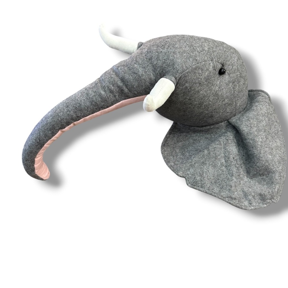 Grey Felt Elephant Head Wall Mount Plush Safari Nursery Decor Large - Picture 3 of 5